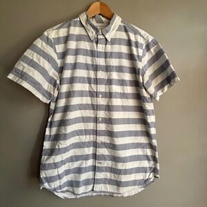 Gap Modern Oxford Mens Large Tall Blue‎ White Striped Short Sleeve Shirt 225220